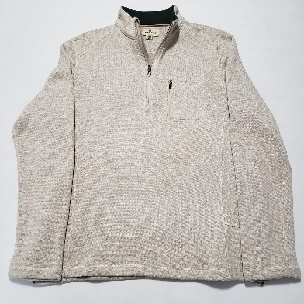 Woolrich 1/4 Zip Pullover Mens XL Beige Long Sleeve Zip Pocket‎ Sweater - Picture 2 of 10